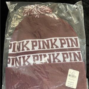 Burgundy PINK knit beanie with puff